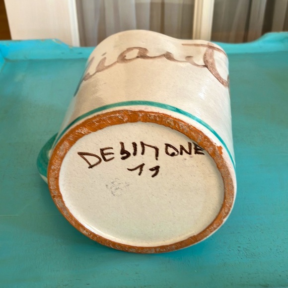 Ceramic Pitcher “Chianti” With Grapes, Leaves Design, Turquoise, 1 Quart - Picture 5 of 10